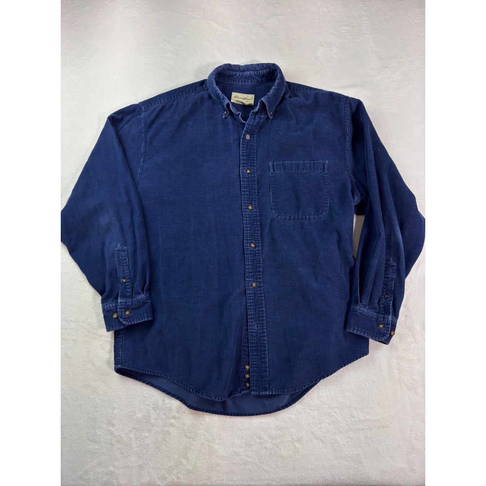 Eddie Bauer Mens Blue Corduroy Button Down Shirt Long Sleeve Cotton Size M